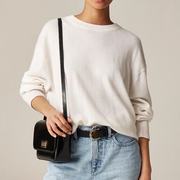 NWT J.Crew Ivory (snow) Cashmere relaxed crewneck sweater SZ S - Picture 1 of 6